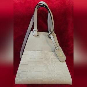 Persaman New York Cream Leather Croc-Embossed Shoulder/Satchel/Crossbody Bag